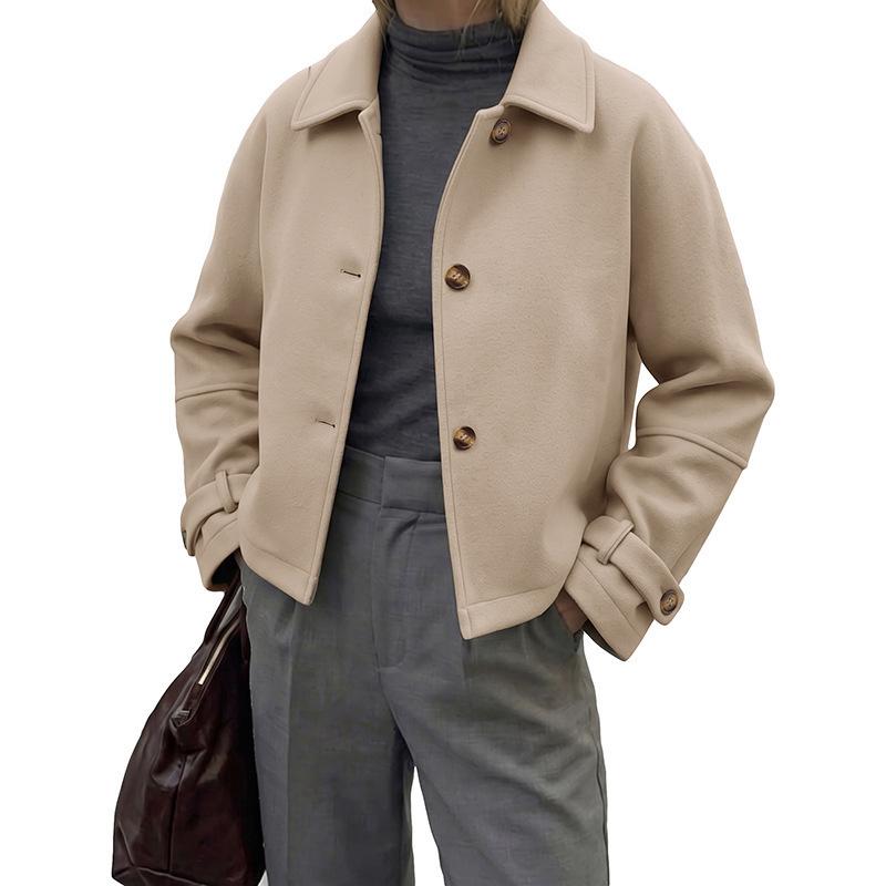 Women Short Wool-Look Overcoat, Lapel Collar Single Breasted Coat