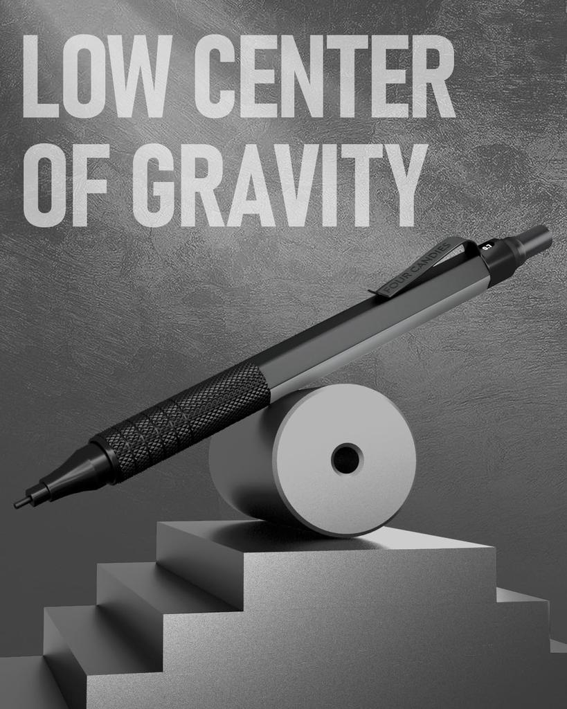 Four Candies and Metal Mechanical Pencil Set with 3 480 HB Lead and for and Drafting 0.5mm, 0.7mm, 0.9mm Case, Pencils, Refills, Eraser, Black,