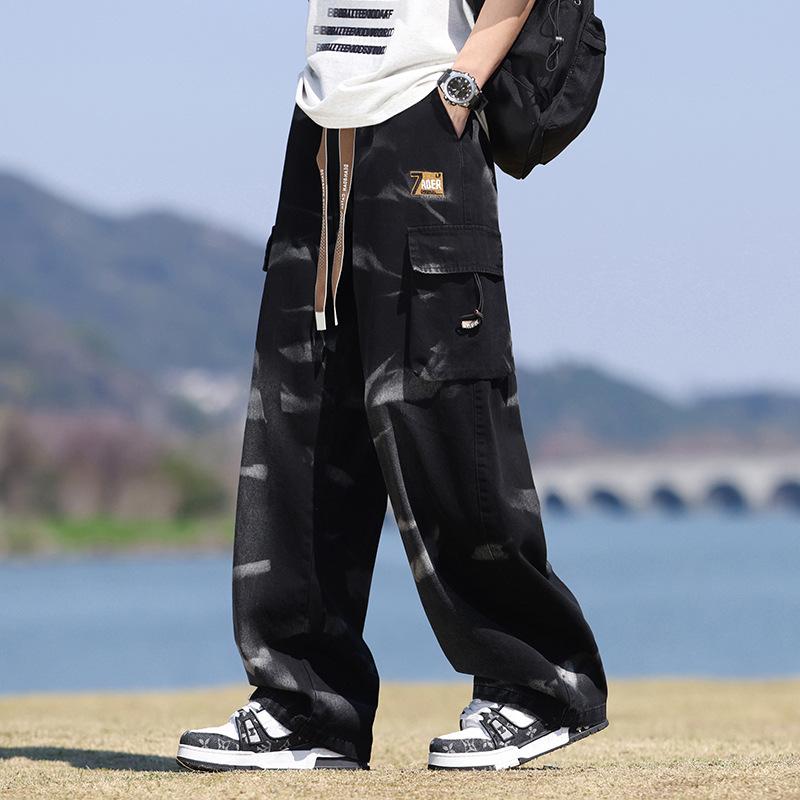 Spring Autumn Men Jeans Streetwear Straight Denim Pants Hip Hop Drawstring Trousers Male Big Pockets Clothing