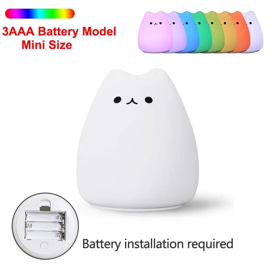 Cute Cat Night Light Cartoon 7 Colors Silicone Sleeping Lamp Touch Sensor Table Lamp for Home Bedroom Decoration for Baby Kids