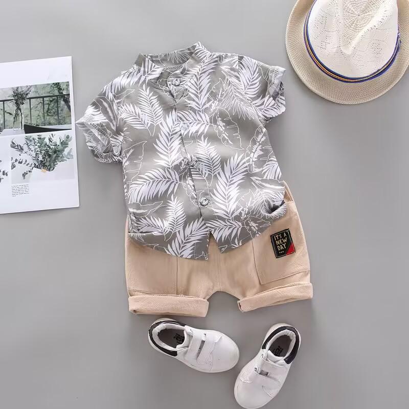 Summer Boys' Infant Casual Two-Piece Outfit - Trendy Short-Sleeve Shirt and Suit