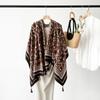 Sunscreen Coffee Colored Leopard Print Scarf for Women Trendy European and American Houndstooth Shawl Imitation Cotton Linen High-end Tassel Scarf