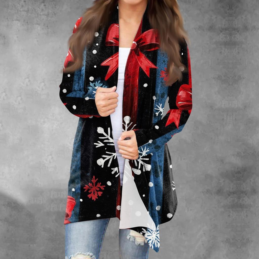 Женская модная рождественская куртка с принтом, повседневный кардиган с длинным рукавом, пальто