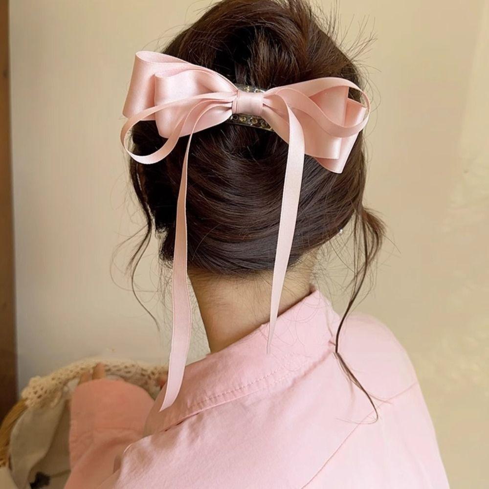 French Style Satin Bow Hair Clip Solid Color Women Hairpin Elegant Bow Ribbon Hair Clip  Girls