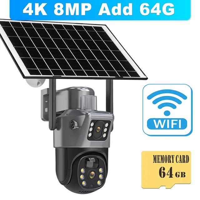 4K 8MP WiFi Solar Outdoor Dual Lens PTZ Video Surveillance Security Protection PIR Human Detection Smart Home CCTV Camera
