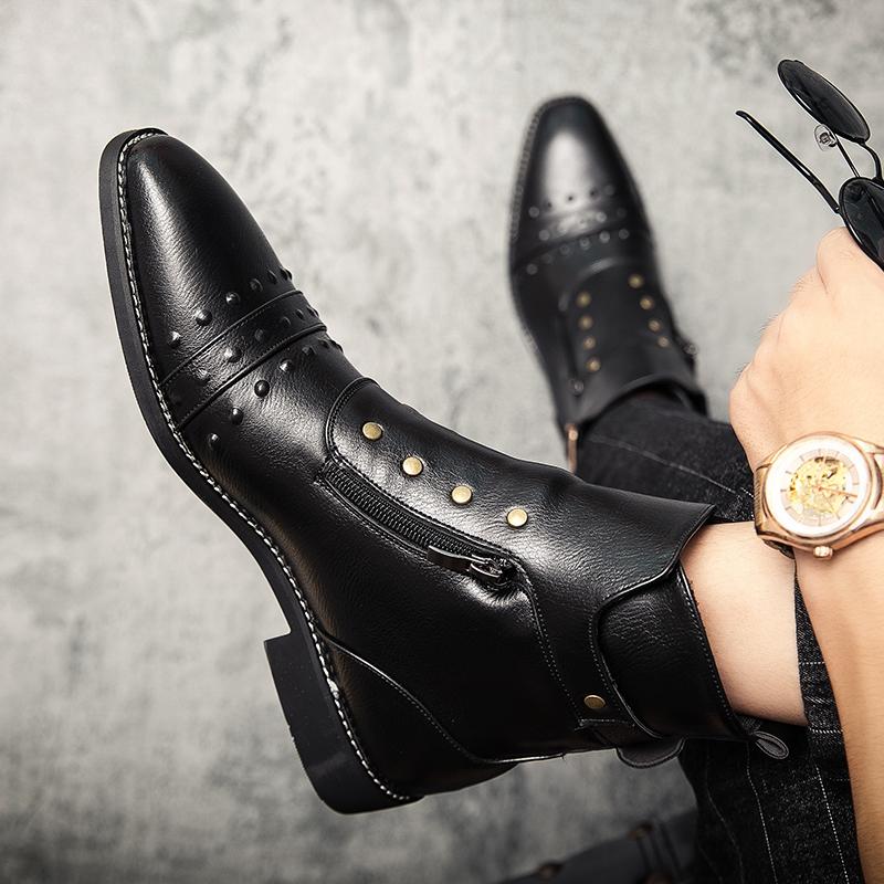 Британский стиль Роскошные мужские туфли Оксфорды Осенние Дизайнерские Мотоциклетные Ботинки для Мужчин Красно-Коричневая Кожа Ковбойские Ботинки Мужские
