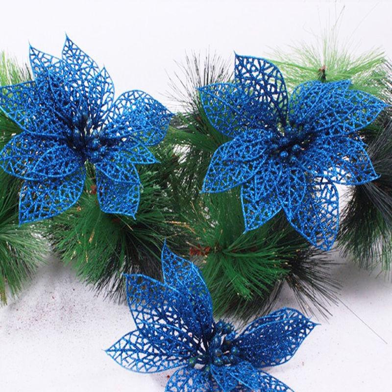 4Pcs/10pcs Hollow Xmas Flowers Artificial Christmas Hollow Flower For Christmas Tree Decorations Orna