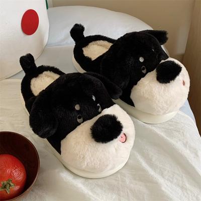 Тапочки с изображением мультяшной собаки для женщин, зимние домашние теплые туфли из искусственного меха для пар, шлепанцы с милыми животными, плюшевые мужские тапочки на платформе для дома