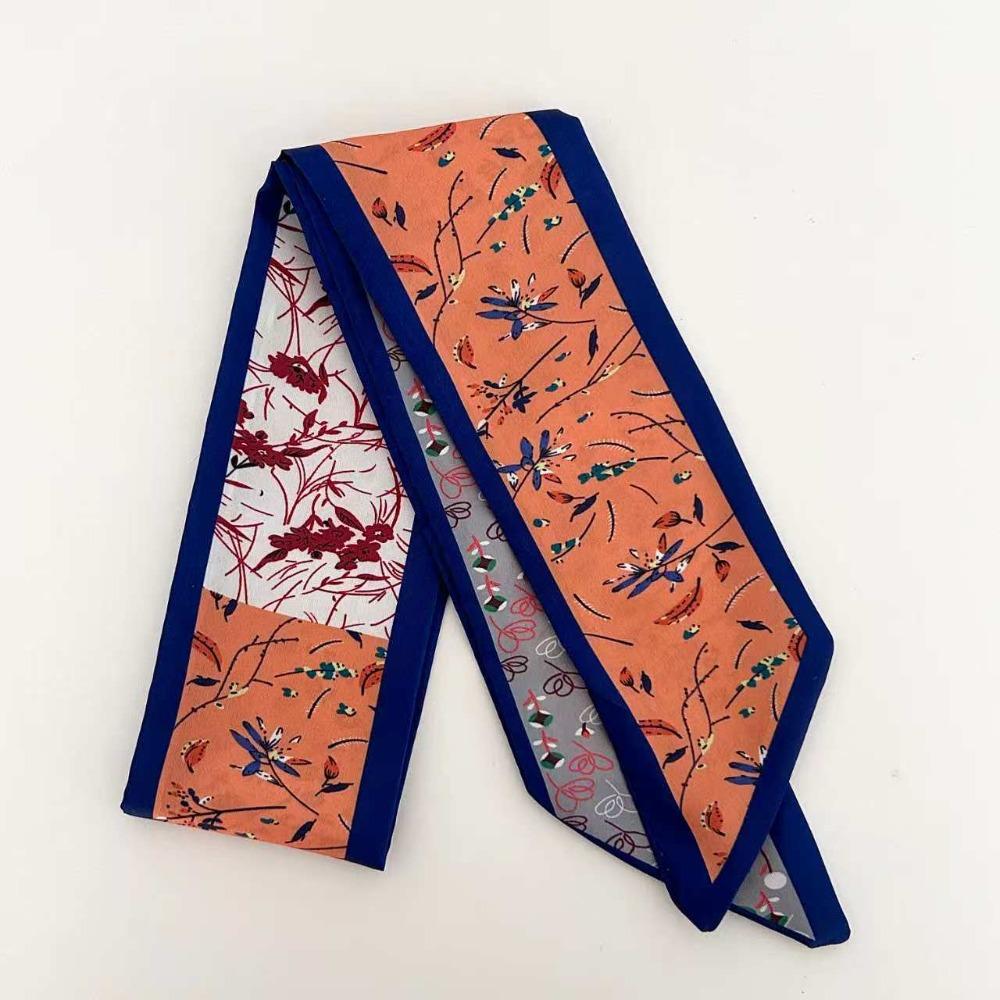 Luxury Neck Strap Flower Pattern Silk Scarves Fashion Hair Band