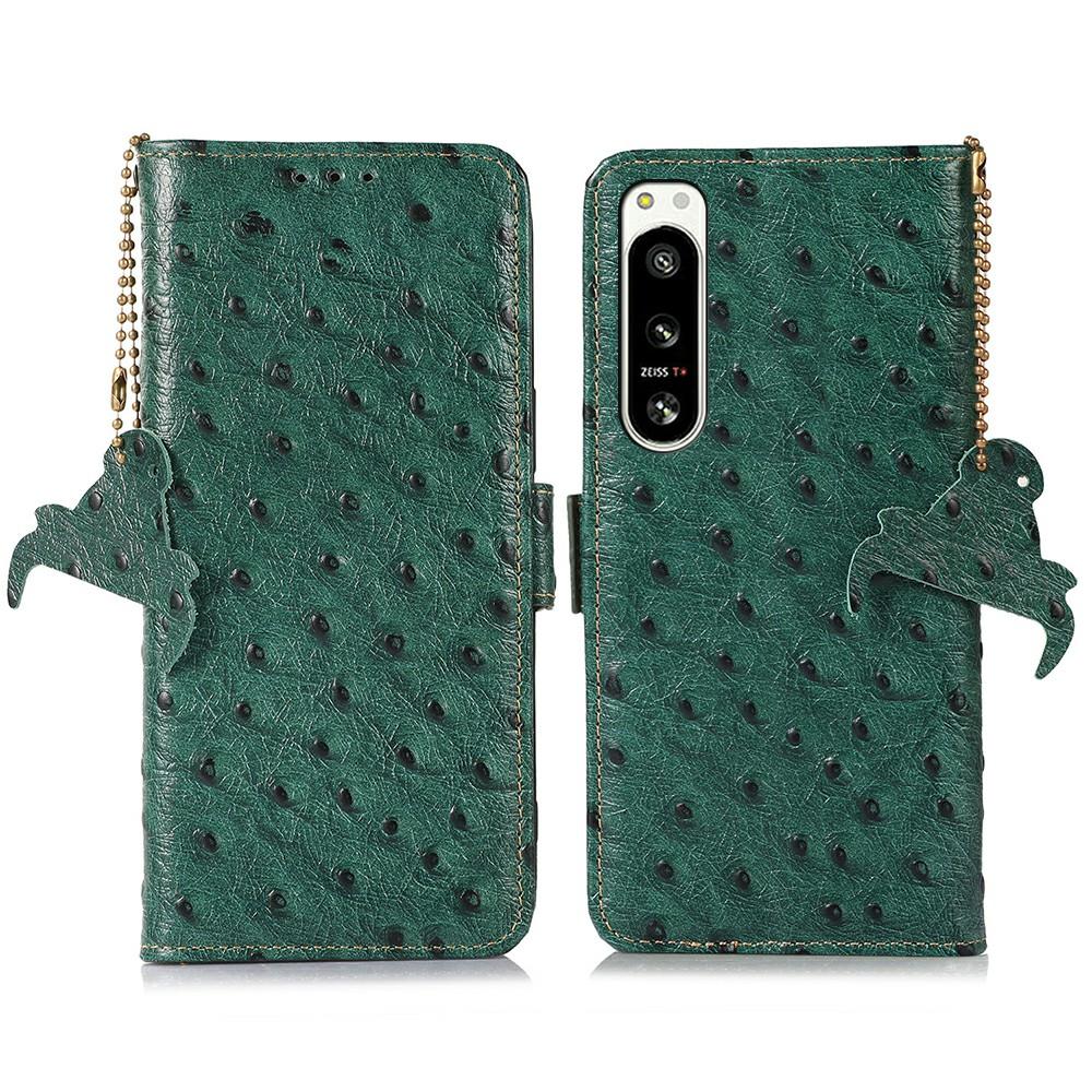 For Sony Xperia 5 IV 5G Case RFID Blocking Genuine Cow Leather Phone Case Ostrich Texture