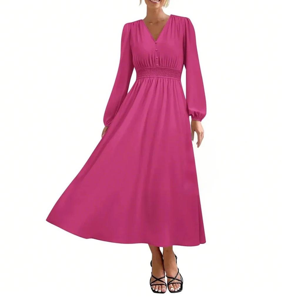 Женские модные свободные повседневные платья с V-образным вырезом и высокой талией