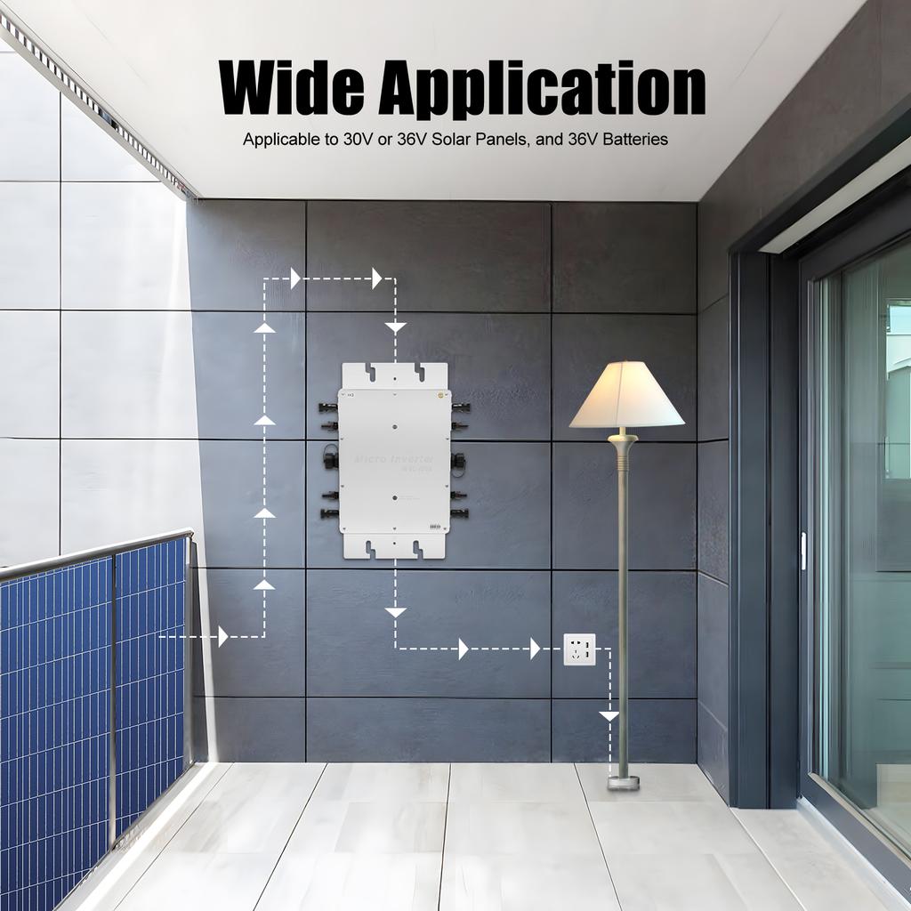 Микроинвертор 1200 Вт для работы в сети, Высокоэффективный MPPT, Водонепроницаемый IP65 с ЖК-дисплеем, для солнечных панелей 30 В/36 В, для домашнего и коммерческого использования