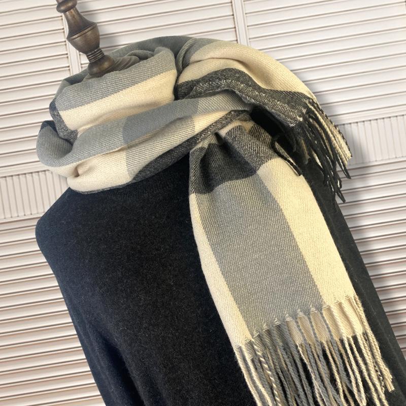 Autumn And Winter New Checkered Scarf Women'S Imitation Cashmere High End Korean Versatile Black And White Striped Big Shawl