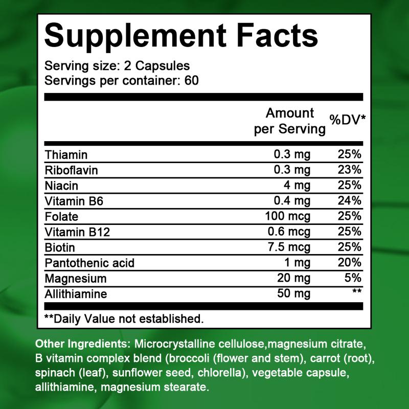Didacat Natural Vitamin B1 with B Complex Blend, USDA Organic 120 Capsules Energy Production Supplement