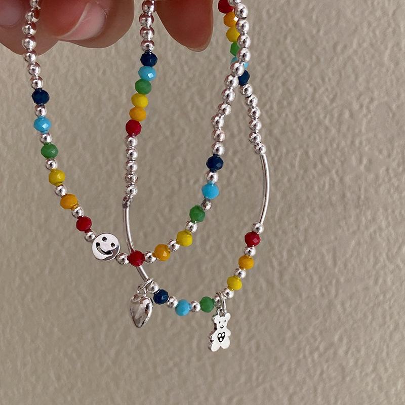 Корейский браслет из бисера «Смайлик-медведь» с любовью — 2021 г., регулируемый радужный дизайн
