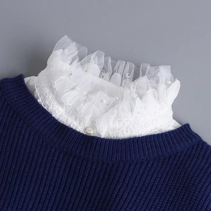 Hollow Lace Chiffon Doll Cotton Fake Collar Blouse Sweater Detachable Shirt Collar False Collar Lapel Women Top Collars Decor