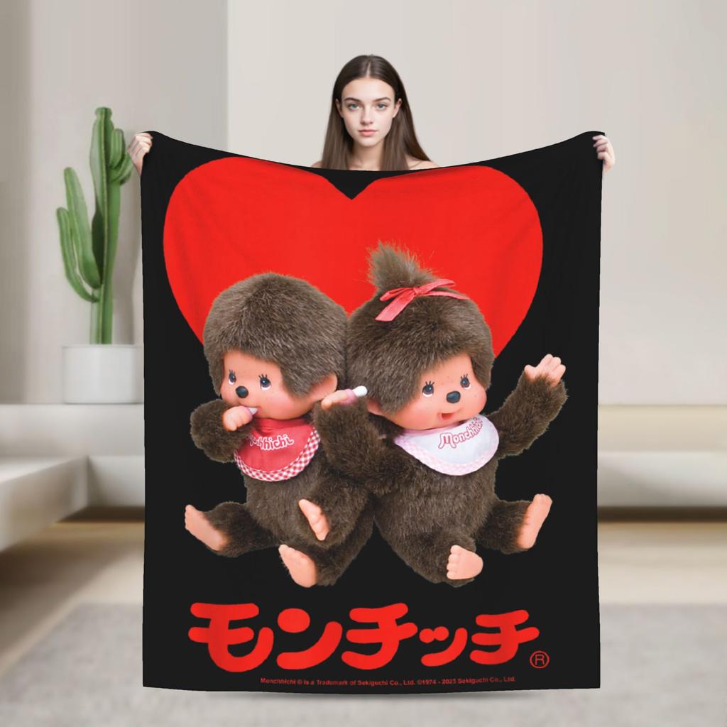 Monchhichi Valentines Day Cute Little Fluffy Twins Blanket Quality Soft Warm Throw Blanket Winter Students Home Decor Bedspread