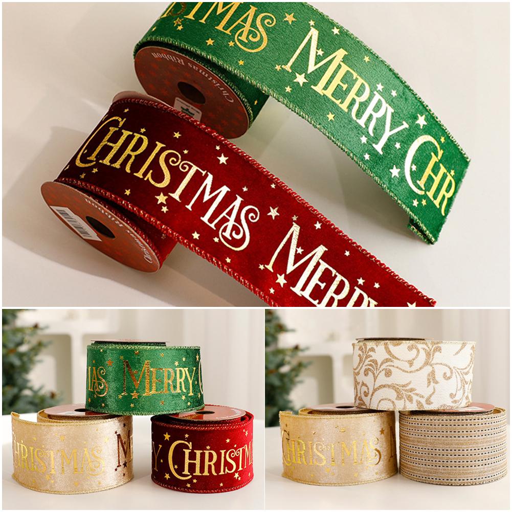 Мерцающая фольгированная рождественская лента Золотая элегантная атласная лента Упаковка подарков/Украшение рождественской елки/Гирлянды Лента для украшения упаковки и рукоделия