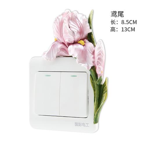 3d Creative Resin Switch Stickers Decorative Wall Stickers Light Luxury Living Room Bedroom Socket Wall Protective Cover Flowers