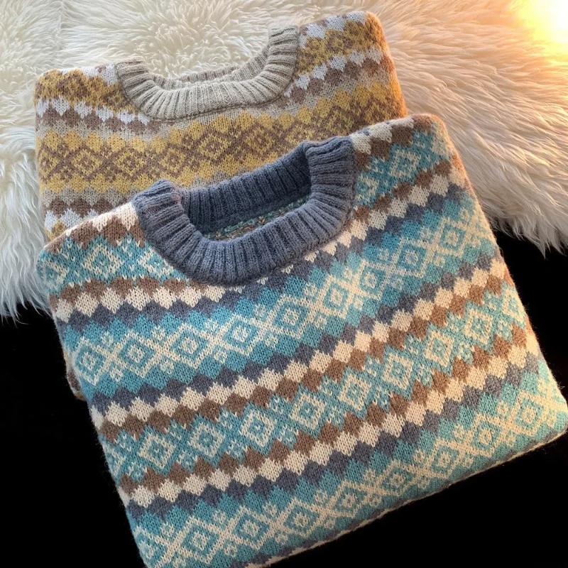 Japanese Diamond Grid Sweater Women's 2024 Spring and Autumn New Splicing O-Neck Fashion Loose Casual Long Sleeved Knitted Top