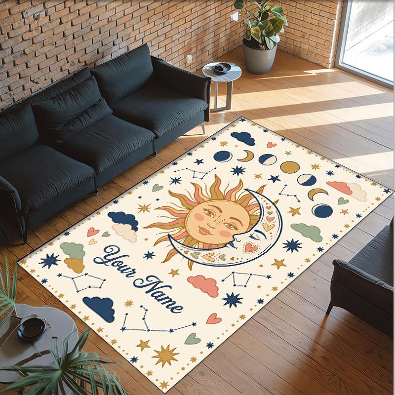 Cosmic Theme Crystal Velvet Floor Rug Personalized Custom Name Text Warm Carpet Home Decoration