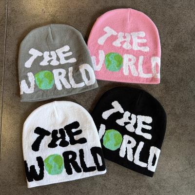 1 шт. шапка-бини с узором в виде букв, жаккардовая унисекс шапка-бини в стиле хип-хоп, подходит для повседневного досуга, занятий спортом на открытом воздухе, наряд на Хэллоуин для осени