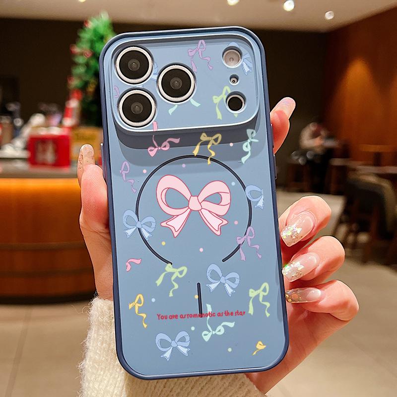 Чехол со стильным узором из разноцветных бантиков для iPhone 17 Pro Max iPhone 16 15 14 13 Pro Max Магнитный для Magsafe Гибридный ТПУ+ПК Матовая крышка