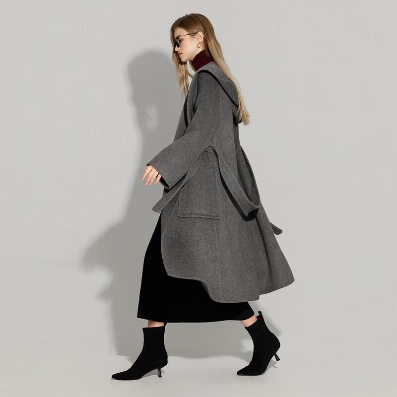 Women's Loose Fit Hooded Merino Wool Blend Coat