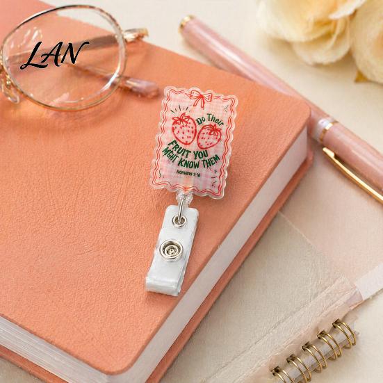 Strawberry Badge Reel Nurse Reel, Funny Retractable Glitter Acrylic Name Tag Holder with Decorative Clip, Sparkly Cute ID Card for Teachers