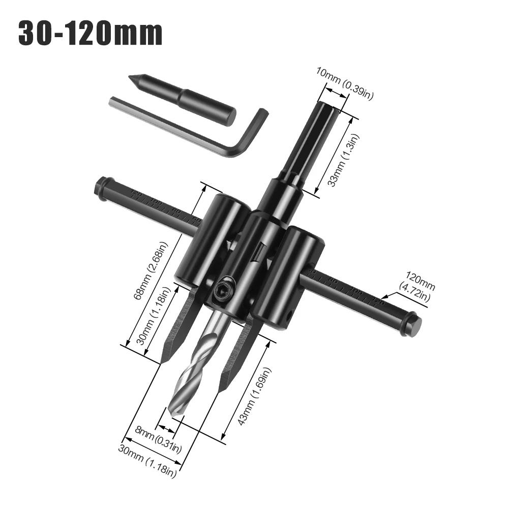 1PC 30/40-120/200/300mm Adjustable Circle Hole Saw Aircraft Type Hole Opener Circle Hole Cutter Drill Bit Woodworking DIY Tool