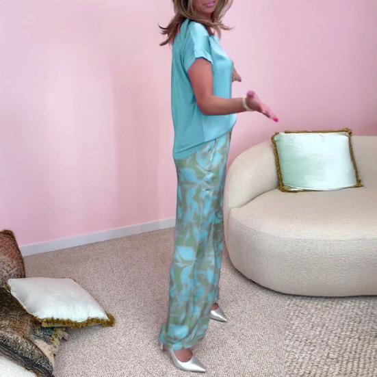 Женский комплект из двух предметов с принтом «бохо», повседневный топ с круглым вырезом и короткими рукавами, широкие брюки, летний комплект для дома