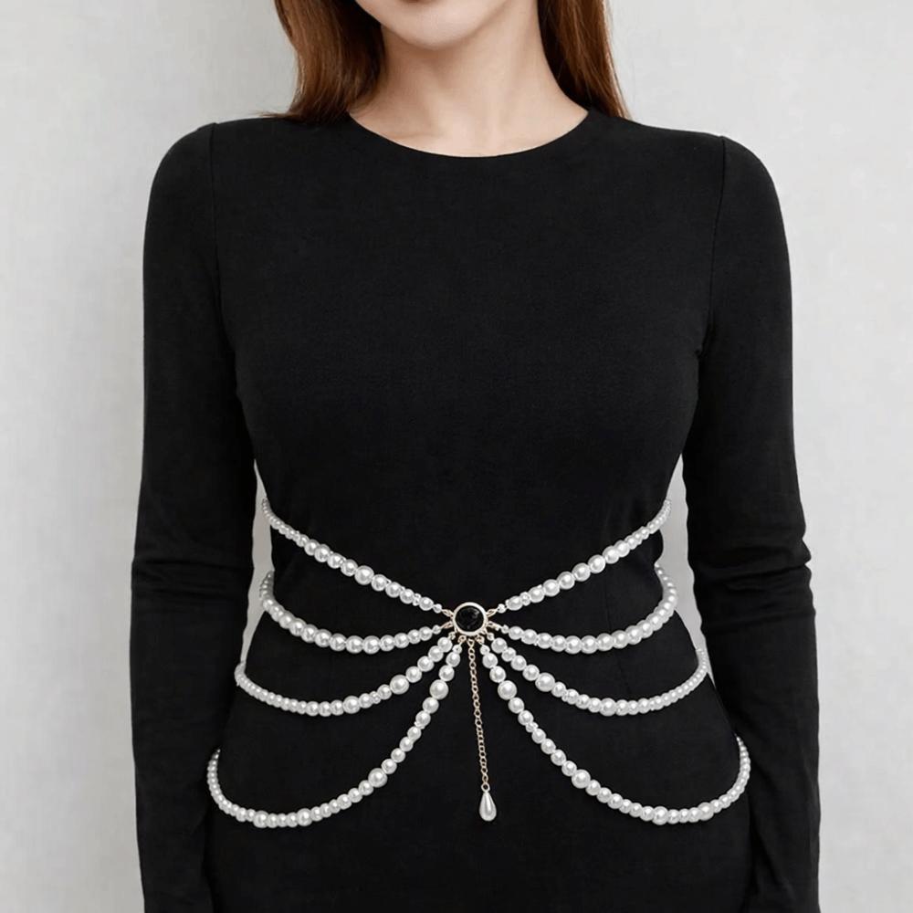 All-match Pearl Waist Chain Y2K Beadeds Body Chain Unique Multilayer Body Chain Dress