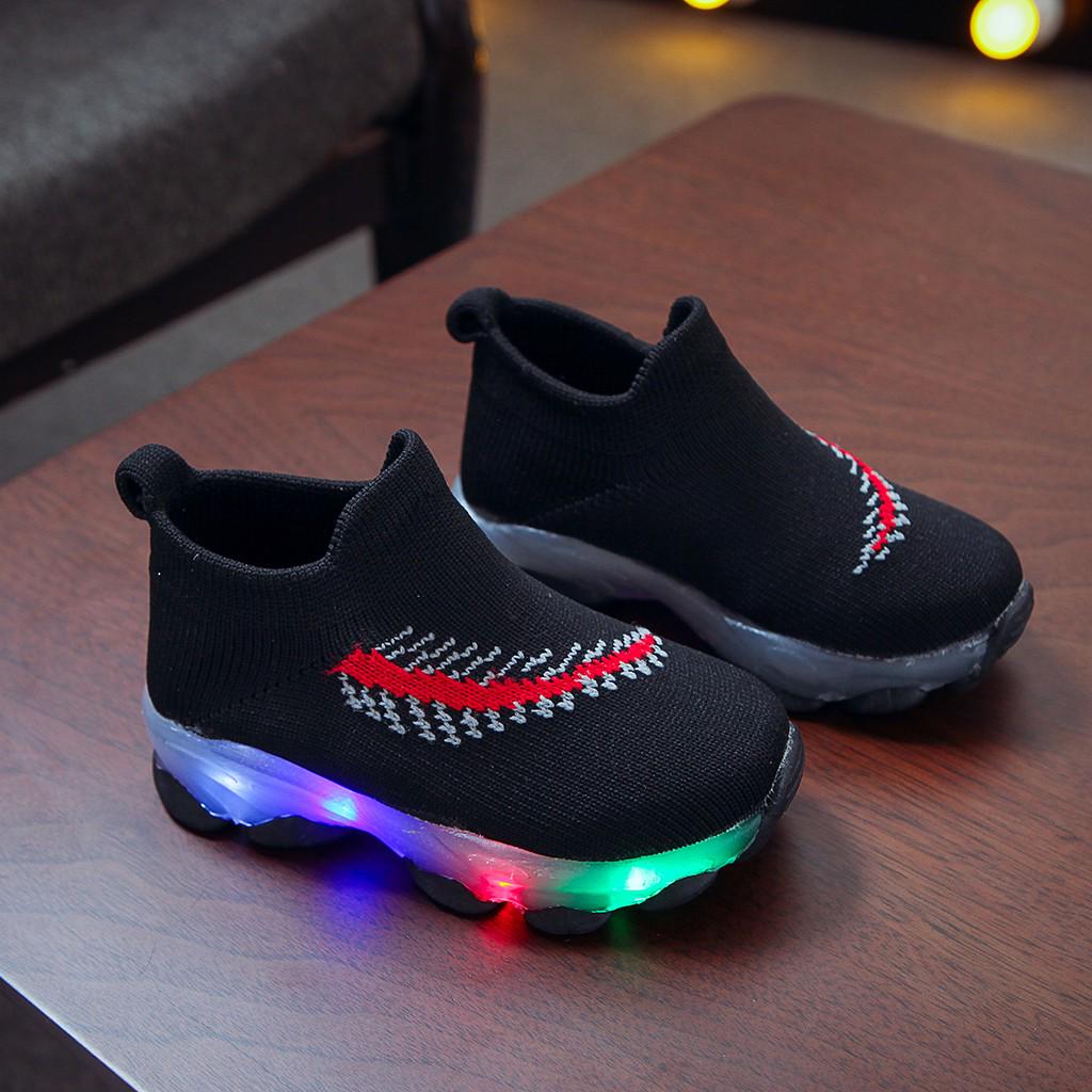 JM Shop Luminous Sneakers Toddler Children Baby Girls Boys Feather Mesh Led Socks Sport Run Casual Shoes