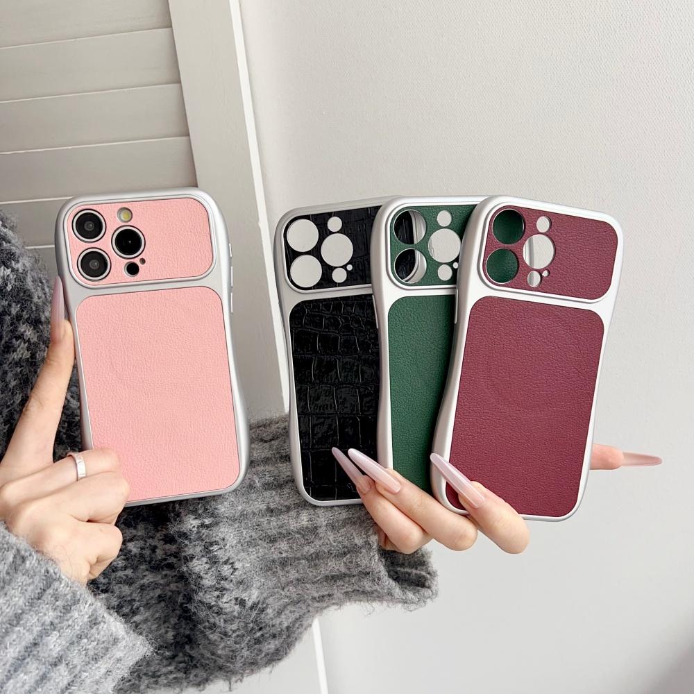 For Magsafe Original PU Leather Texture Phone Case For iPhone 17 16 15 14 13 Pro Max Curve Contour Bumper Magnetic Fashion Cover