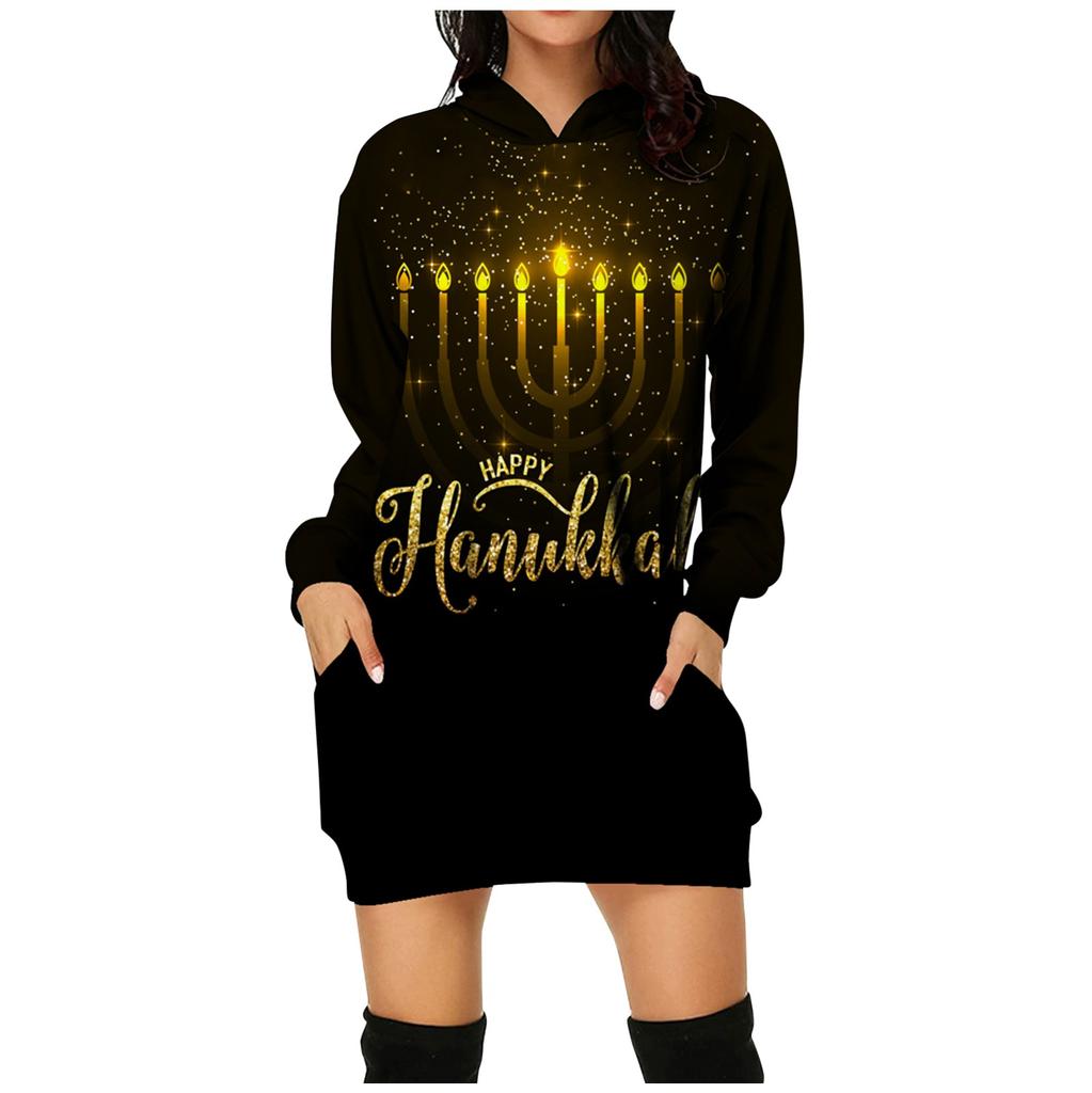 (радость выбирать)Женский повседневный пуловер с принтом, толстовка с длинным рукавом, платье с капюшоном и карманом