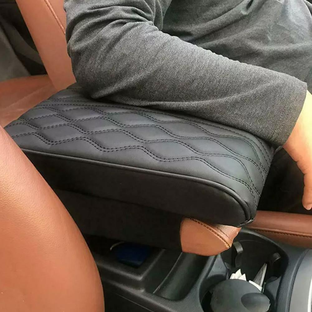 Wave Embroider PU Leather Car Armrest Mat Center Console Arm Rest Protection Cushion Auto Armrests Storage Box Cover Pad