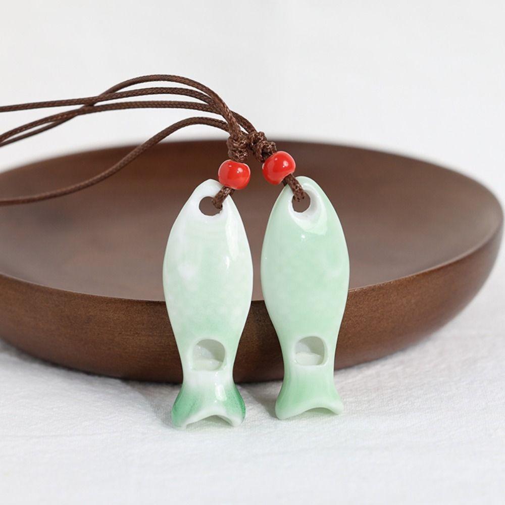 Handmade Fish Whistle Necklace Adjustable Cord Porcelain Fish Pendant Jewelry Accessories