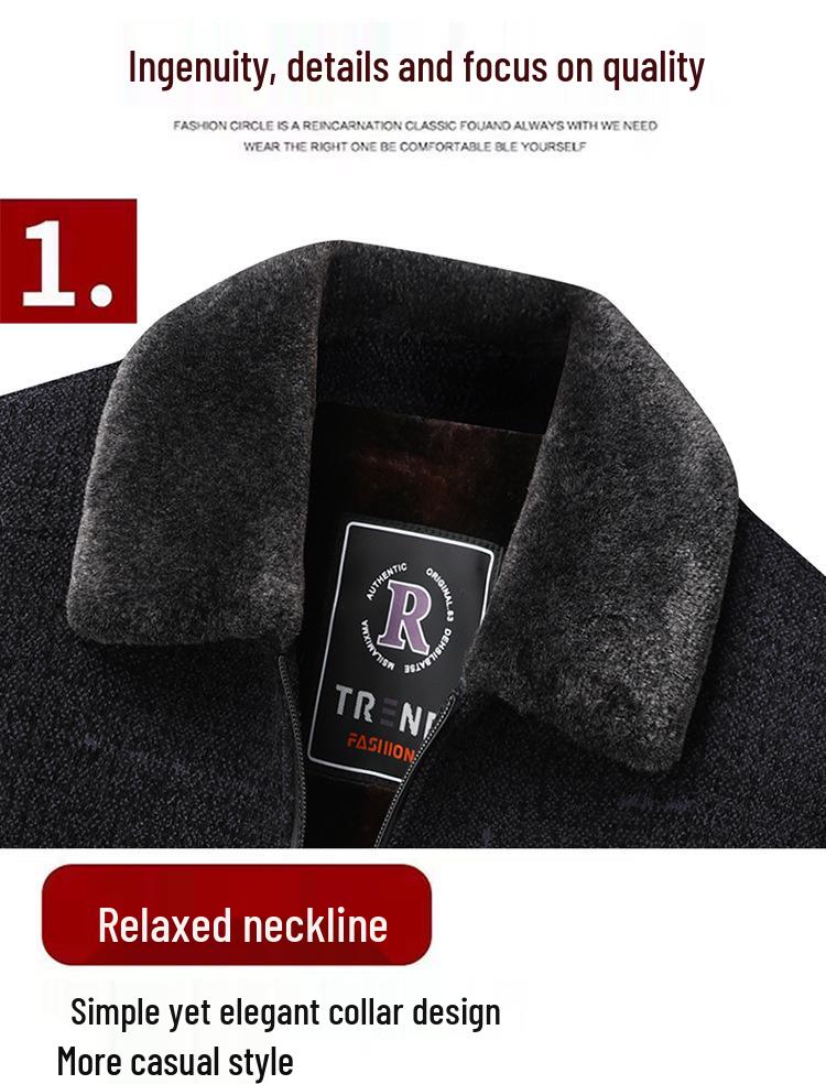 Men's Chenille Winter Jacket - Thickened Cotton Padded, Wool Blend for Middle-Aged and Elderly