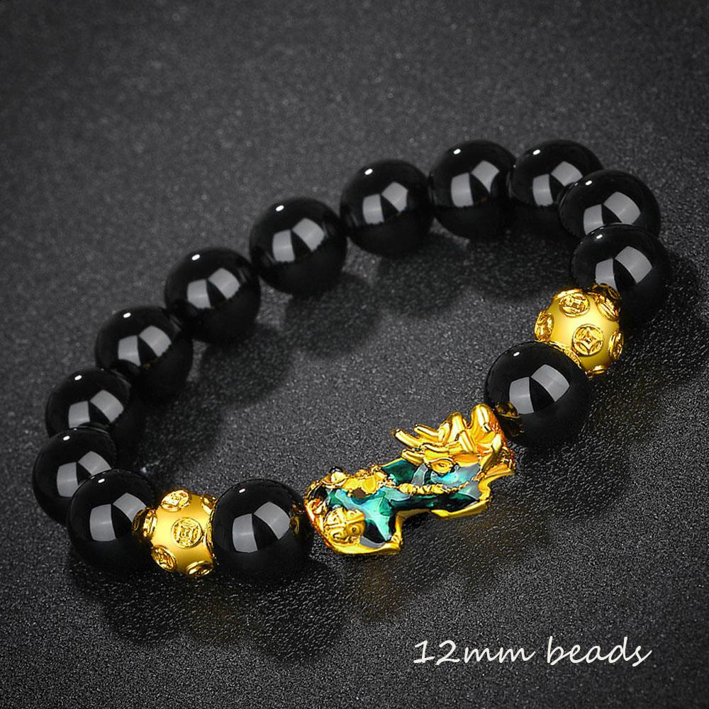 New Unisex Men Women Pixiu Attract Wealth Bracelets Wristband Good Luck Bangle Obsidian Stone Beads