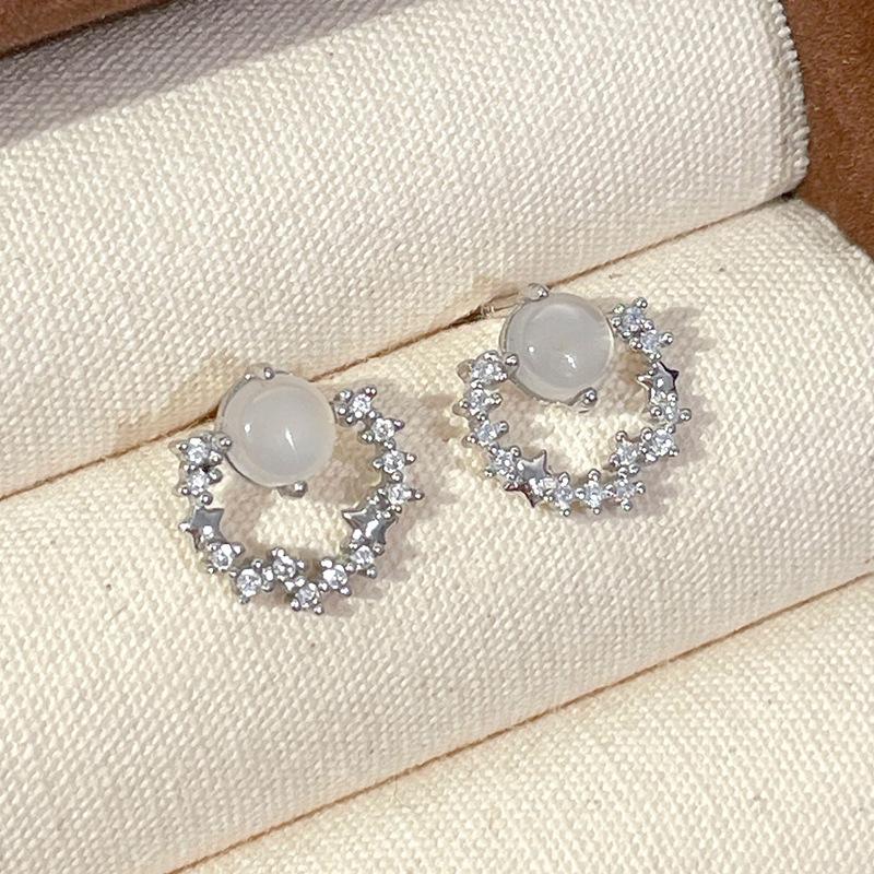 Moonlight Galaxy Bracelet 925 Sterling Silver INS White Chalcedony Bracelet Summer Light Luxury High-end Jewelry Set for Women