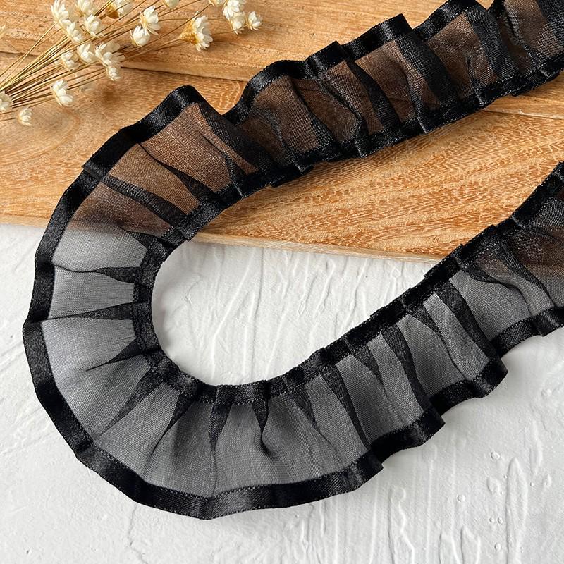 Черная кружевная органза для самостоятельного изготовления одежды и аксессуаров - украшение горловины и подола юбки