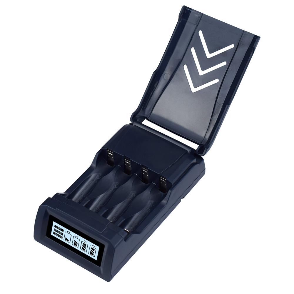 Зарядное устройство с 4 слотами для интеллектуальной быстрой зарядки с ЖК-дисплеем для 1,2 В NiMH NiCd 1,5 В литий-ионных аккумуляторов AAA/AA USB C Micro Jack