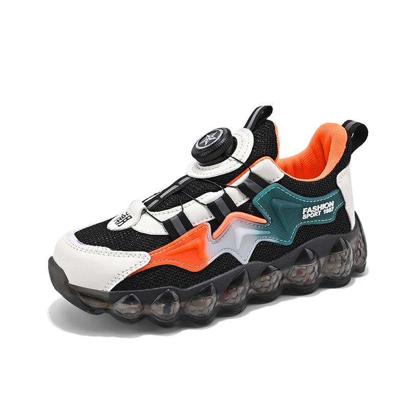 Детская спортивная обувь, вращающиеся пуговицы, обувь для больших мальчиков, кроссовки с мягкой подошвой, баскетбольные кроссовки с сеткой, детская обувь в модном стиле