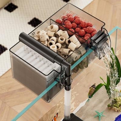 3-in-1 Drip Flow Waterfall Filter Silent Operation Aquarium Filter Box Dry-Wet Separation