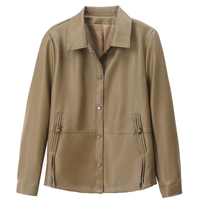 Кожаное полупальто для мамы, женское, весна-осень, новое, для среднего и пожилого возраста, модное, повседневное, свободное, в иностранном стиле, куртка, топ