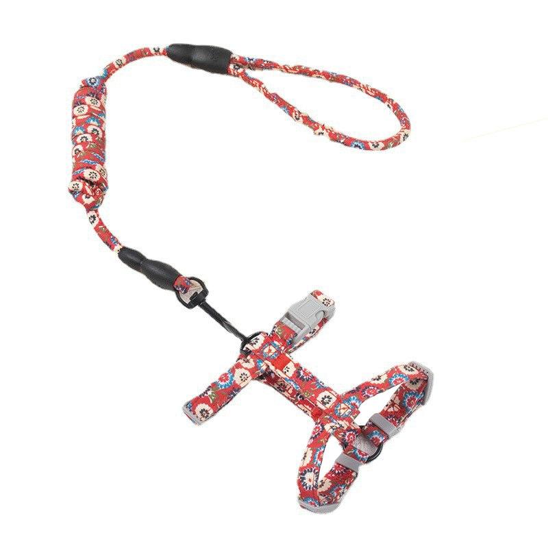 Dog leash, Japanese-style floral pattern I-shaped harness, cat leash, universal walking leash for small dogs, pet supplies