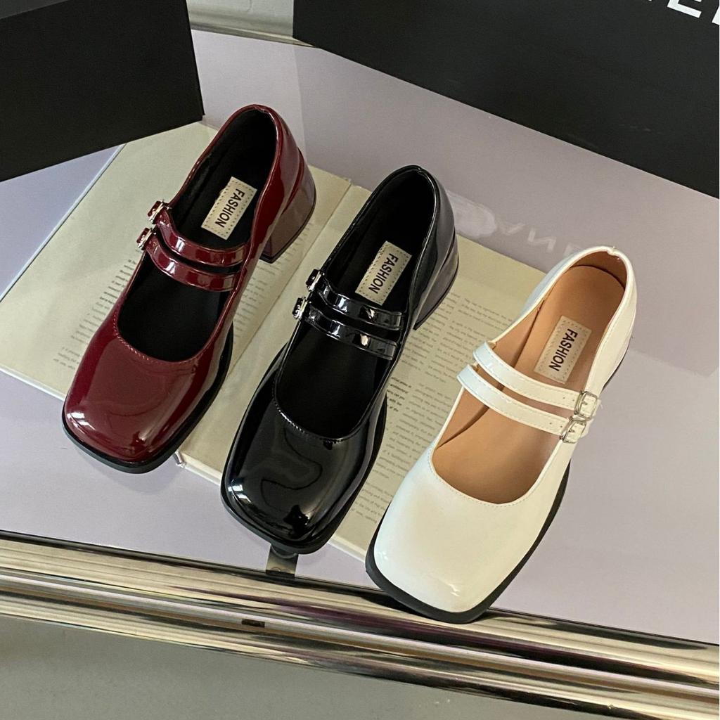 2025 туфли на высоком толстом каблуке осенние женские туфли с мелким вырезом новые туфли-лодочки Мэри Джейн женственность