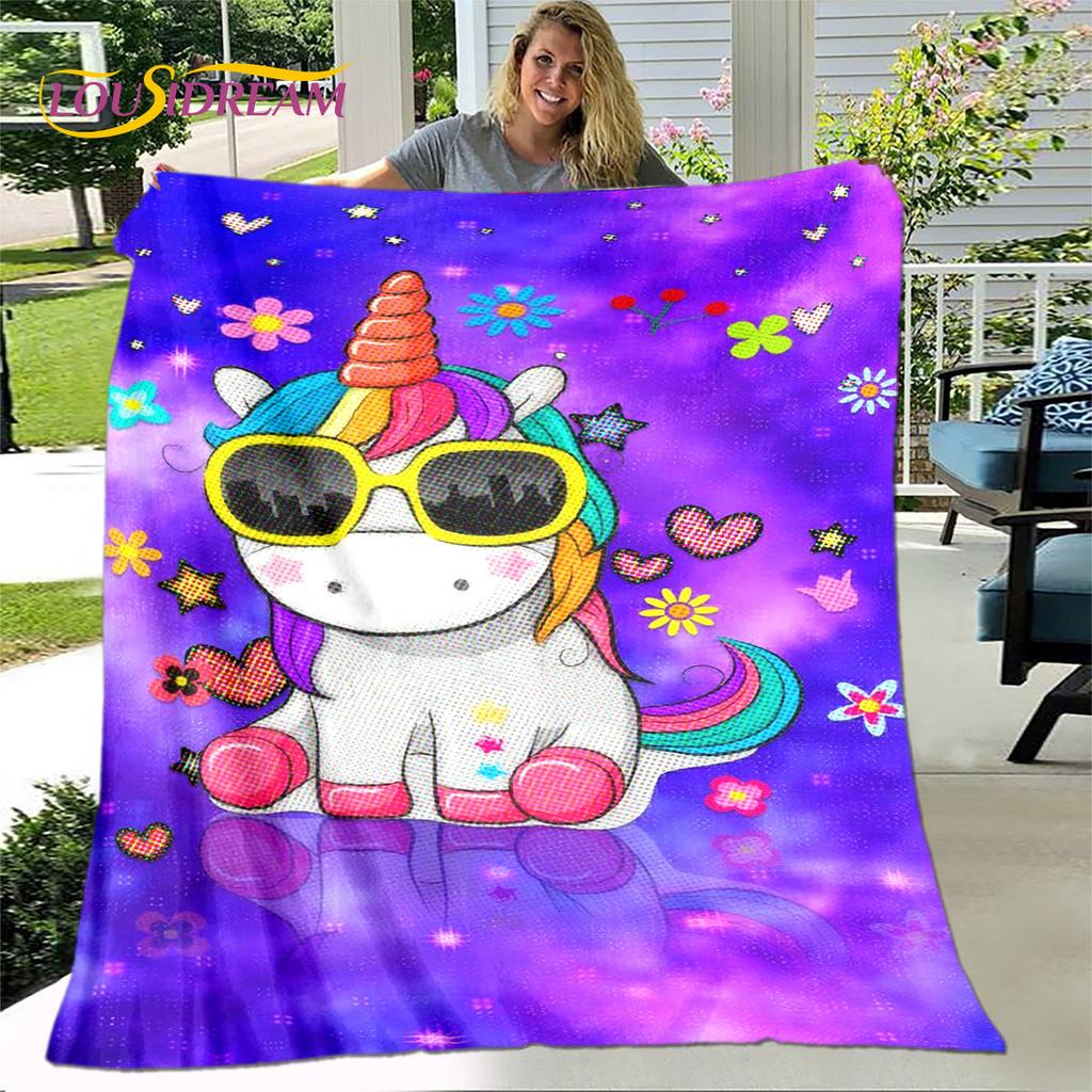 Cartoon Cute Unicorn Blanket,Flannel Blanket Throw Blanket,Children's Warm Blanket for Living Room Bedroom Beds Sofa Travel Gift