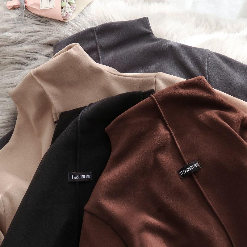 Женская двусторонняя рубашка с бархатным низом, женский свитшот, топ с высоким воротником