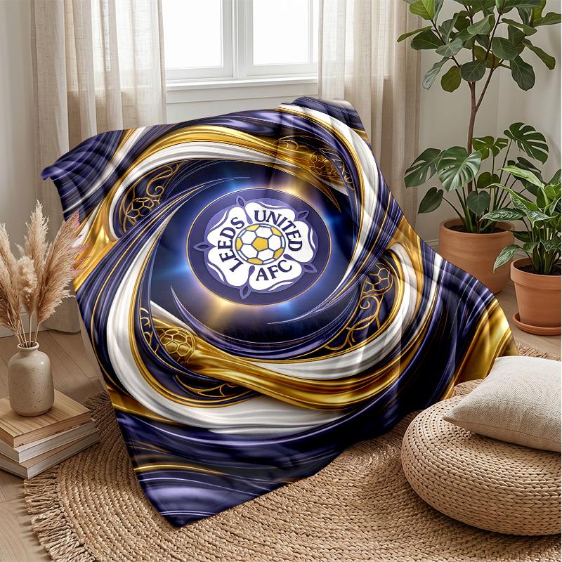 Leeds United Football Print Flannel Blanket, Soft Warm Lightweight Throw Blanket for Sofa Bed Camping